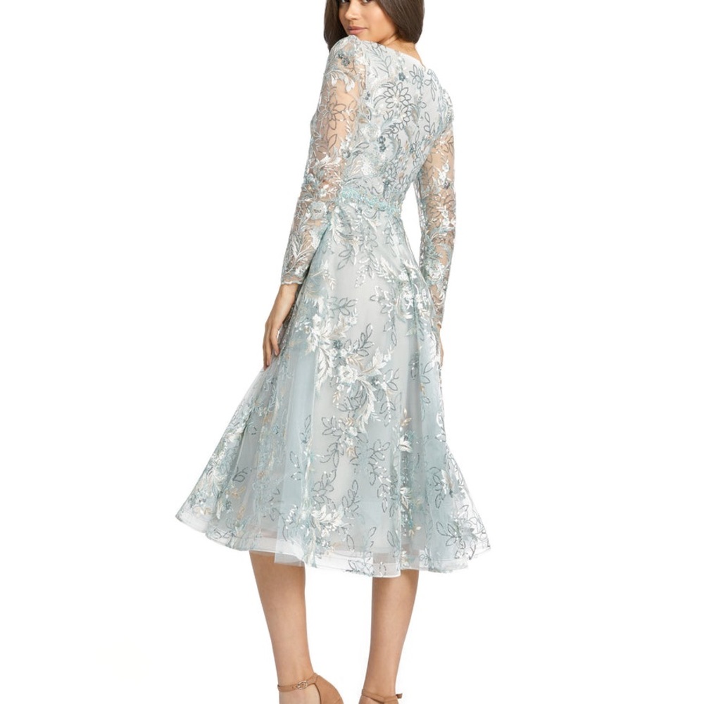 Stunning! 🤩 Macduggal Sz 0 embellished illusion long sleeve A line dress NWT - Picture 2 of 10